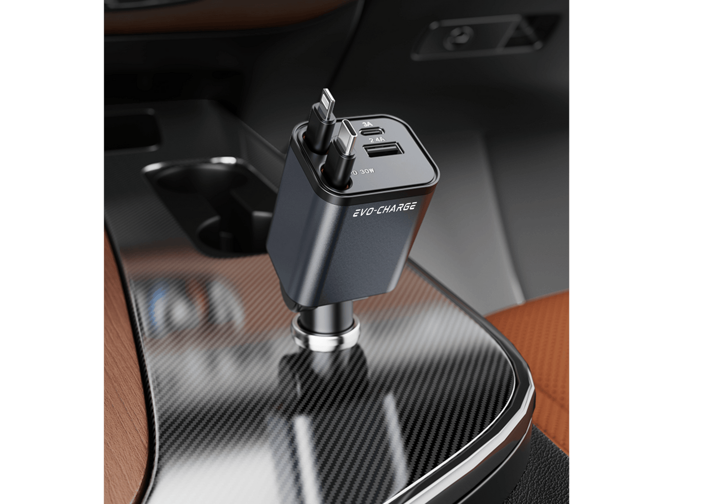 Evo-charge Model-C2 Dual cable retractable car charger