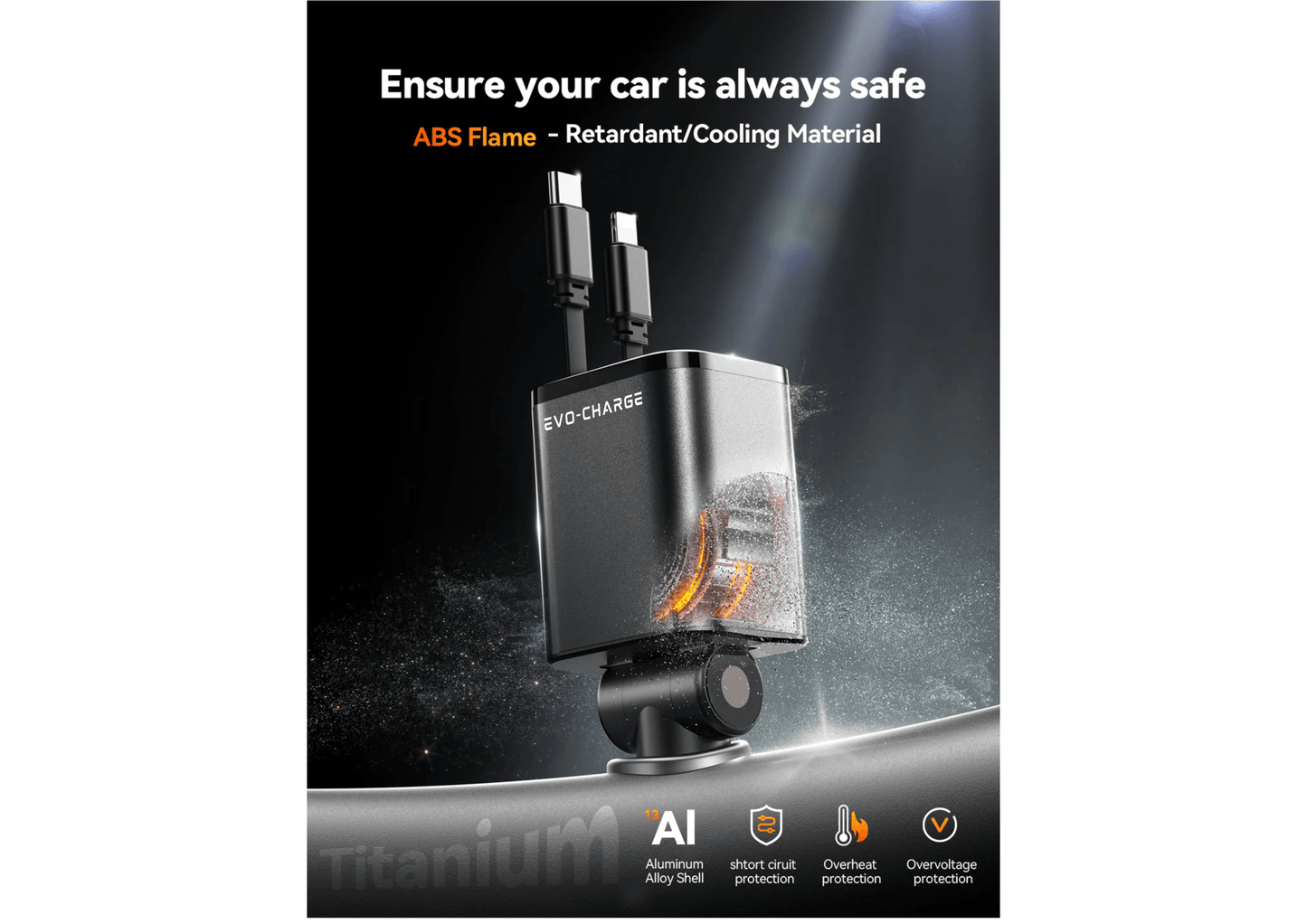 Evo-charge Model-C2 Dual cable retractable car charger