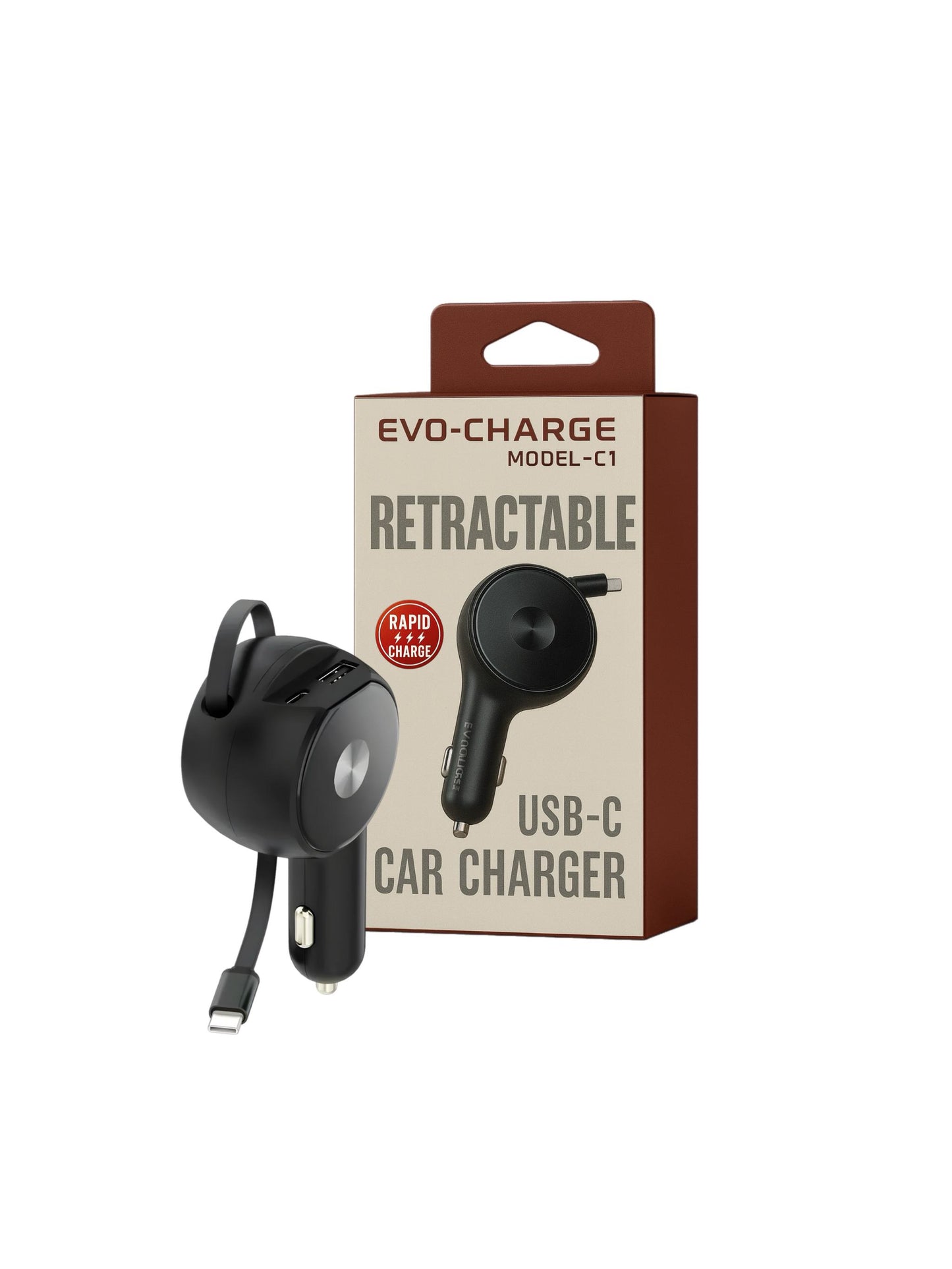 Evo-charge Model-C1 car charger with retractable cable
